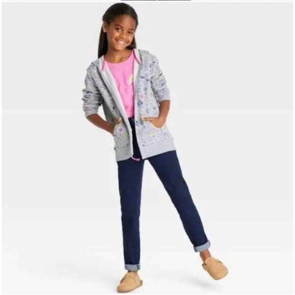 Cat & Jack Girls Printed Zip-Up Hoodie Jacket XXL (18) Gray School Play Comfort - Picture 3 of 13